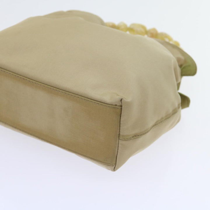 CHRISTIAN Top quality Dior Maris Pearl Hand Bag Nylon Khaki Auth bs9763