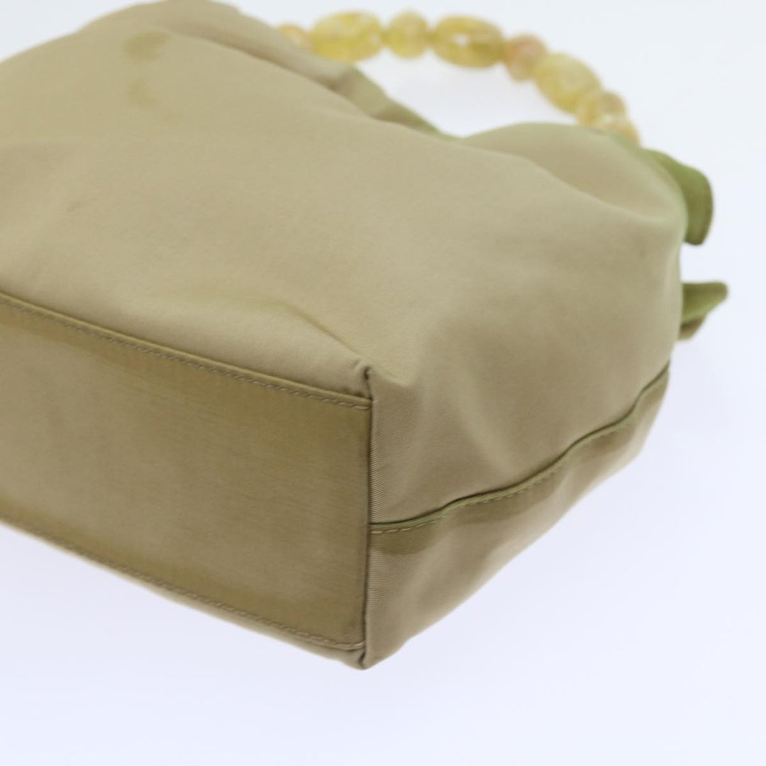 CHRISTIAN Top quality Dior Maris Pearl Hand Bag Nylon Khaki Auth bs9763