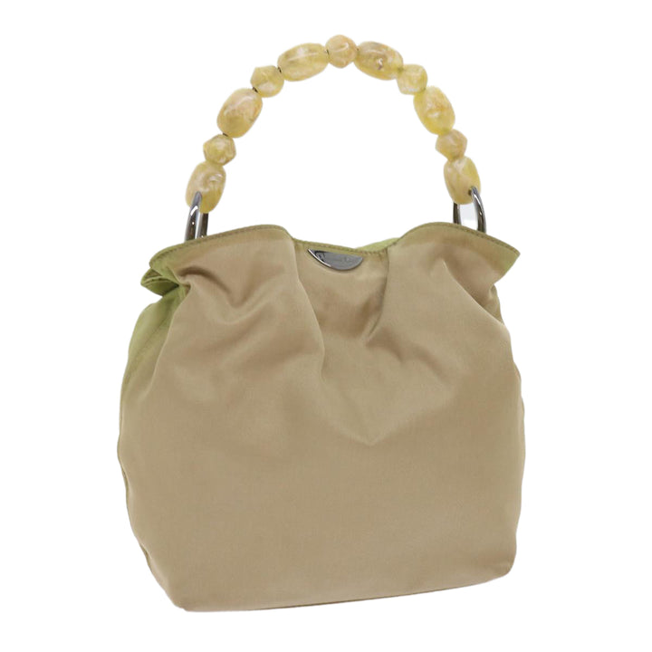 CHRISTIAN Top quality Dior Maris Pearl Hand Bag Nylon Khaki Auth bs9763