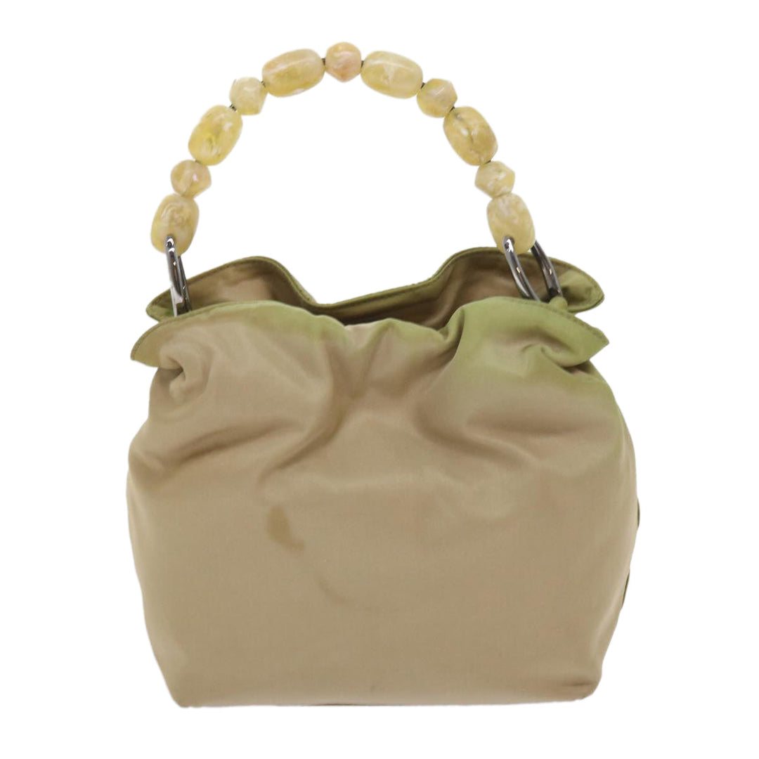 CHRISTIAN Top quality Dior Maris Pearl Hand Bag Nylon Khaki Auth bs9763