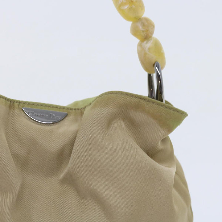 CHRISTIAN Top quality Dior Maris Pearl Hand Bag Nylon Khaki Auth bs9763