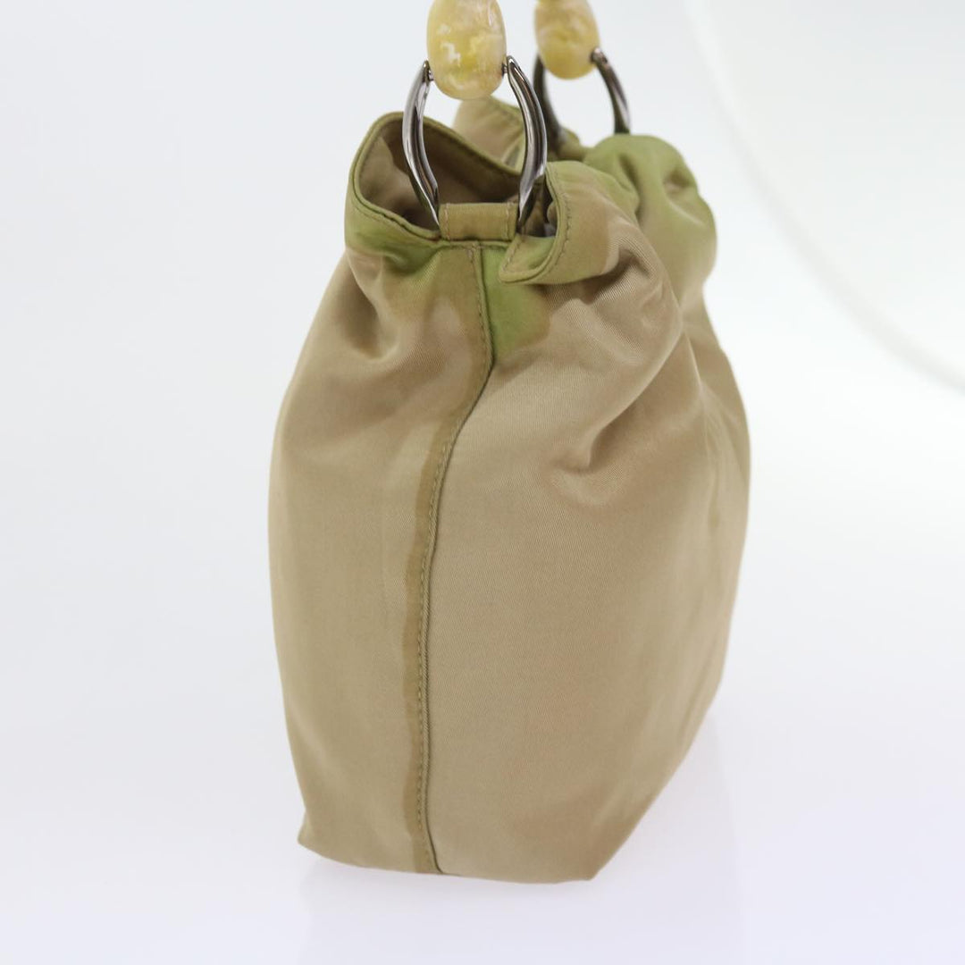 CHRISTIAN Top quality Dior Maris Pearl Hand Bag Nylon Khaki Auth bs9763