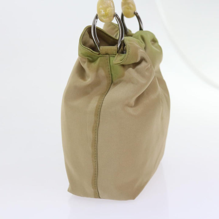 CHRISTIAN Top quality Dior Maris Pearl Hand Bag Nylon Khaki Auth bs9763