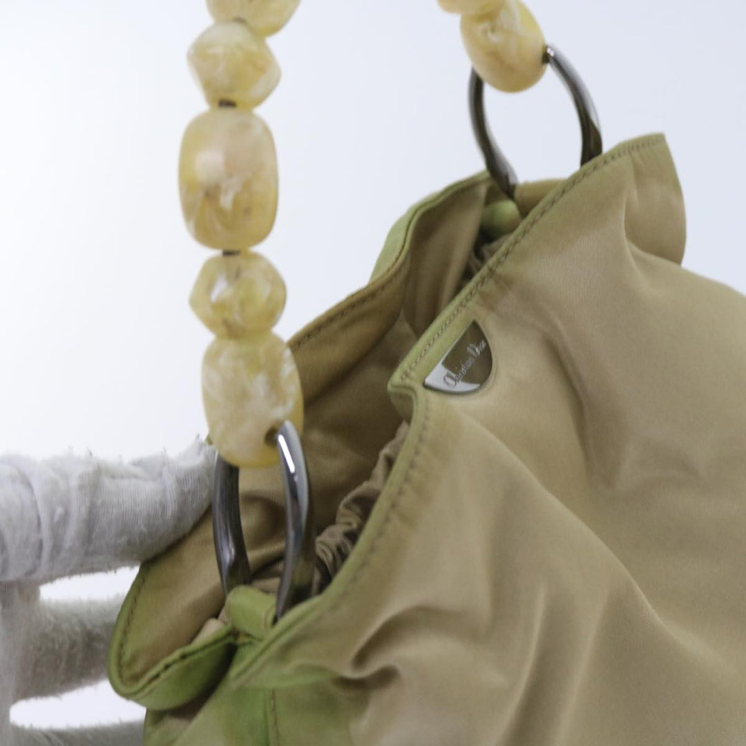 CHRISTIAN Top quality Dior Maris Pearl Hand Bag Nylon Khaki Auth bs9763