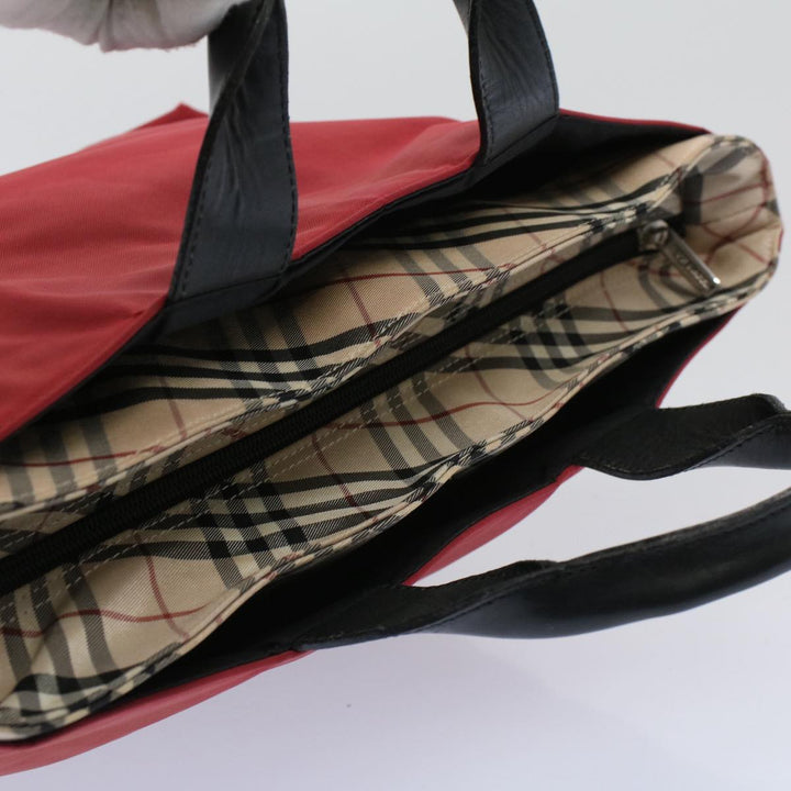Burberry Nova Check Blue Label Tote Bag Nylon Red Auth bs9767