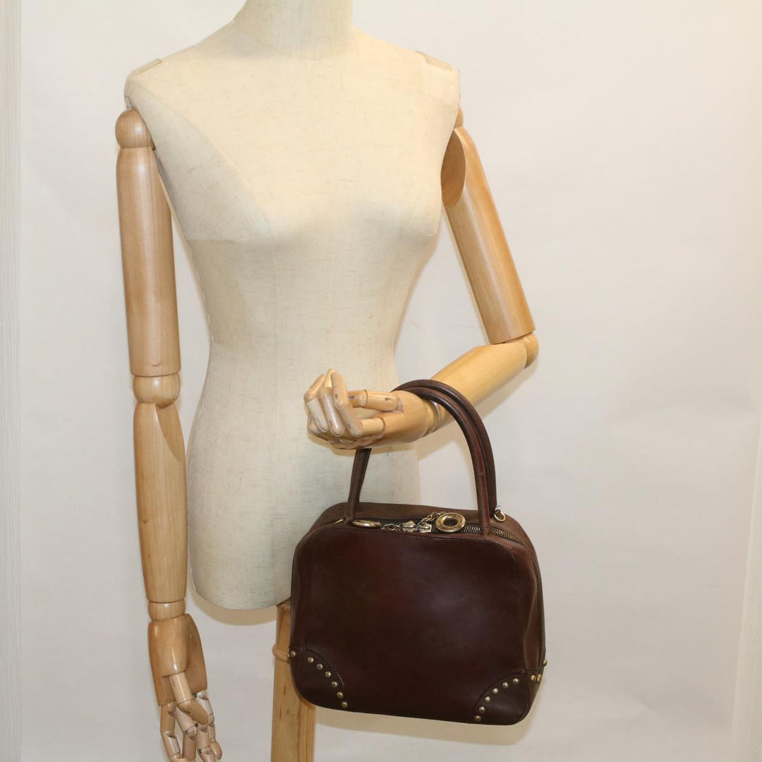 Celine Hand Bag Leather Brown  9808