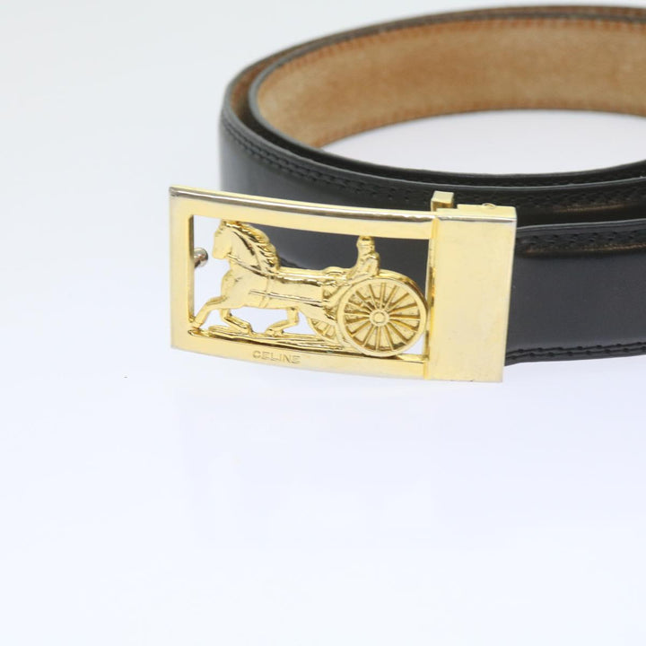 Celine Horse Carriage Belt Leather 2Set Black Auth bs9815