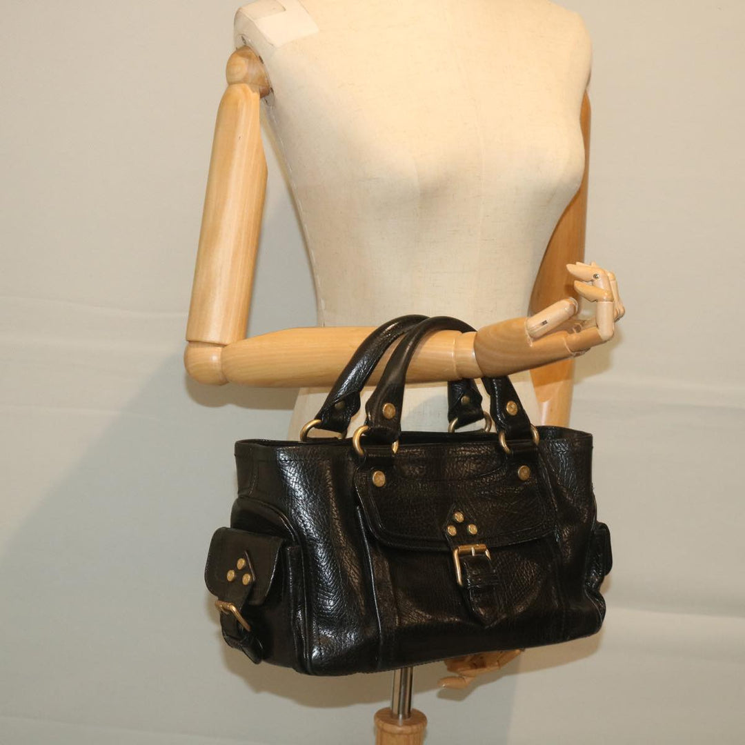 Celine Hand Bag Leather Black  9854