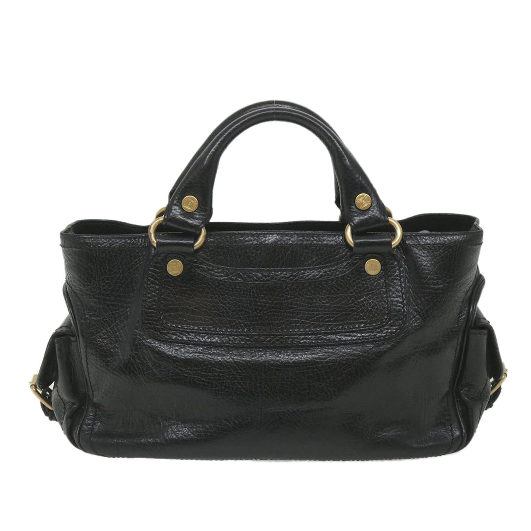 Celine Hand Bag Leather Black  9854