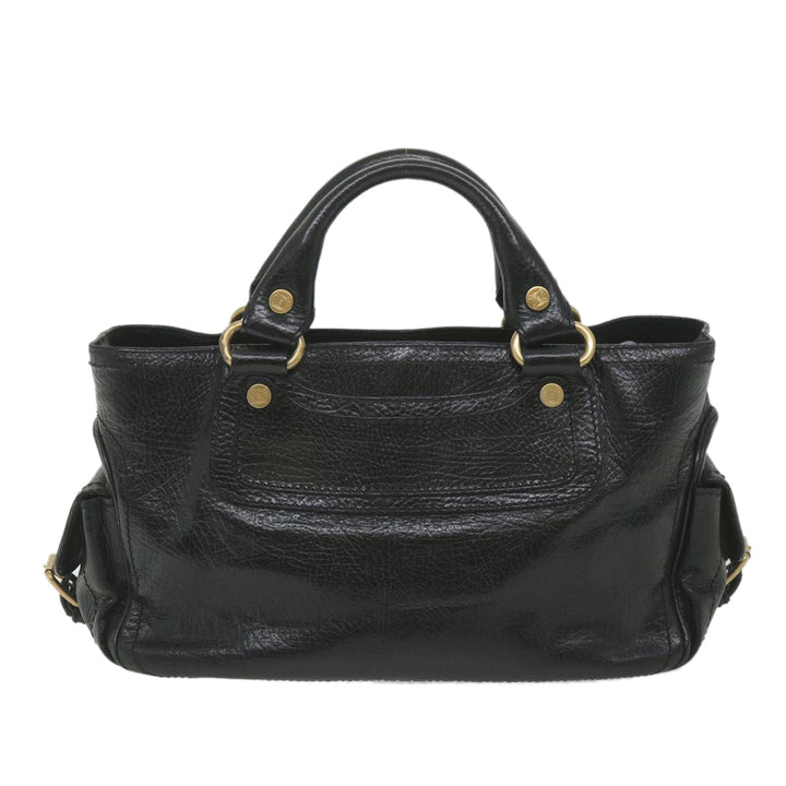 Celine Hand Bag Leather Black  9854