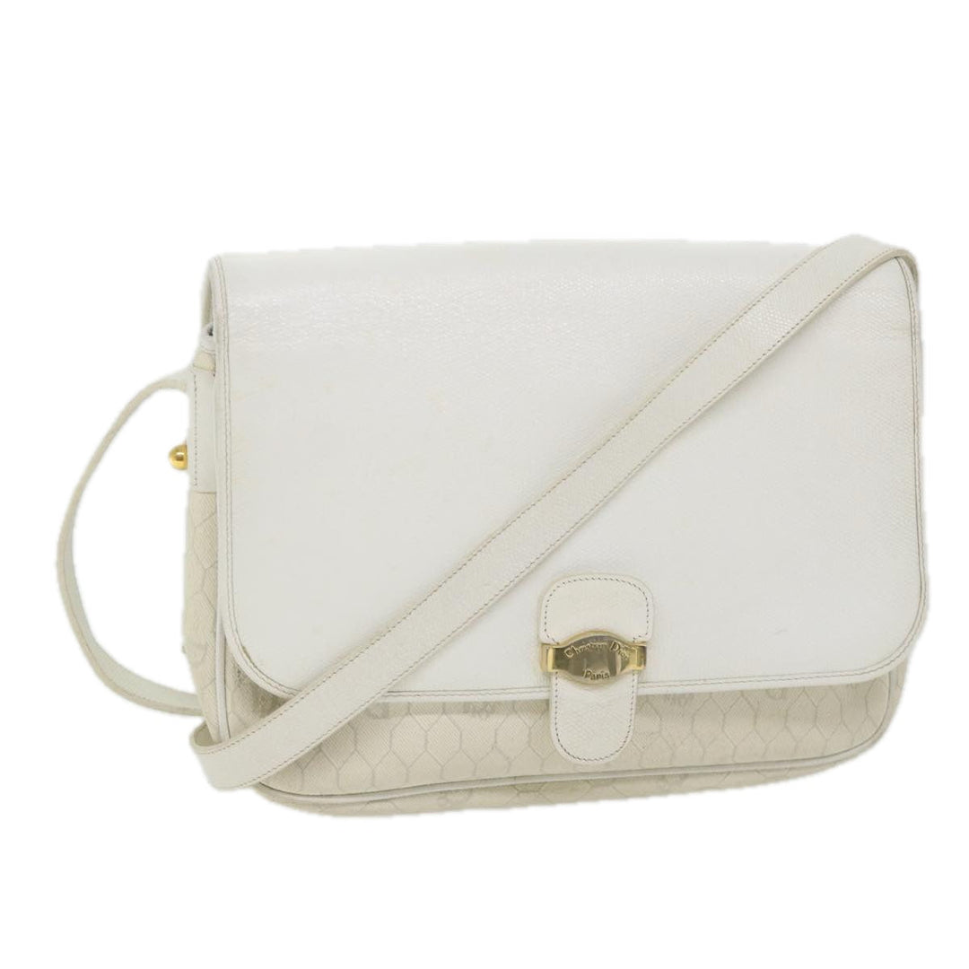 CHRISTIAN Top quality Dior Honeycomb Canvas Shoulder Bag Leather White Auth bs9992