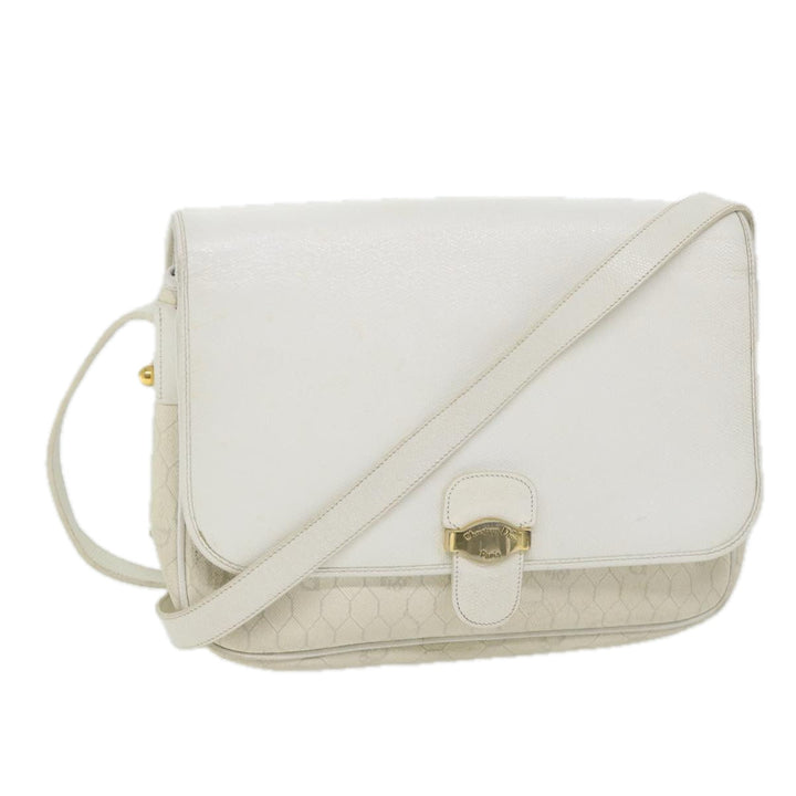 CHRISTIAN Top quality Dior Honeycomb Canvas Shoulder Bag Leather White Auth bs9992
