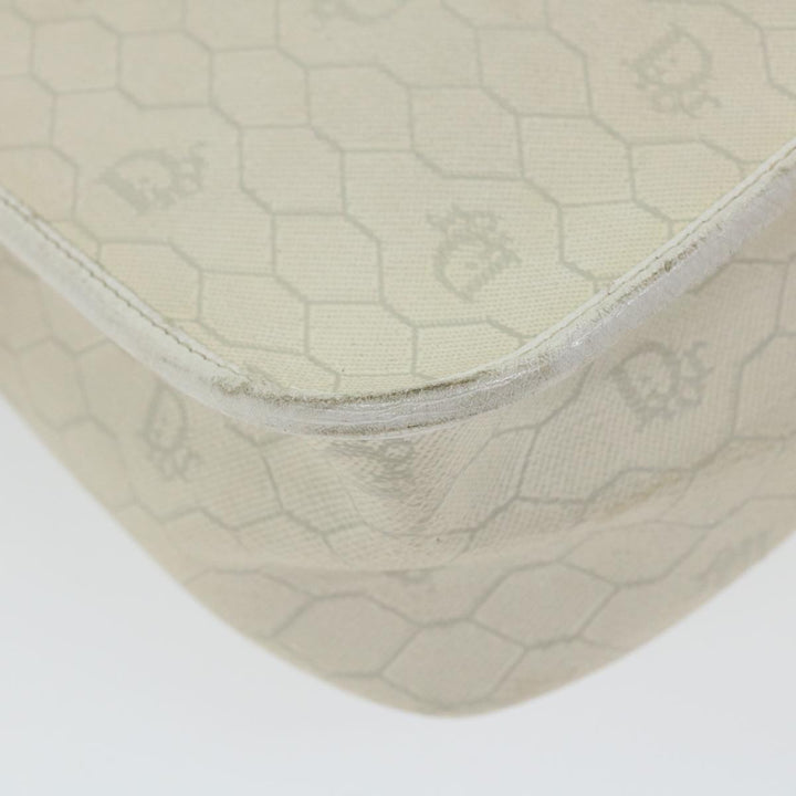 CHRISTIAN Top quality Dior Honeycomb Canvas Shoulder Bag Leather White Auth bs9992