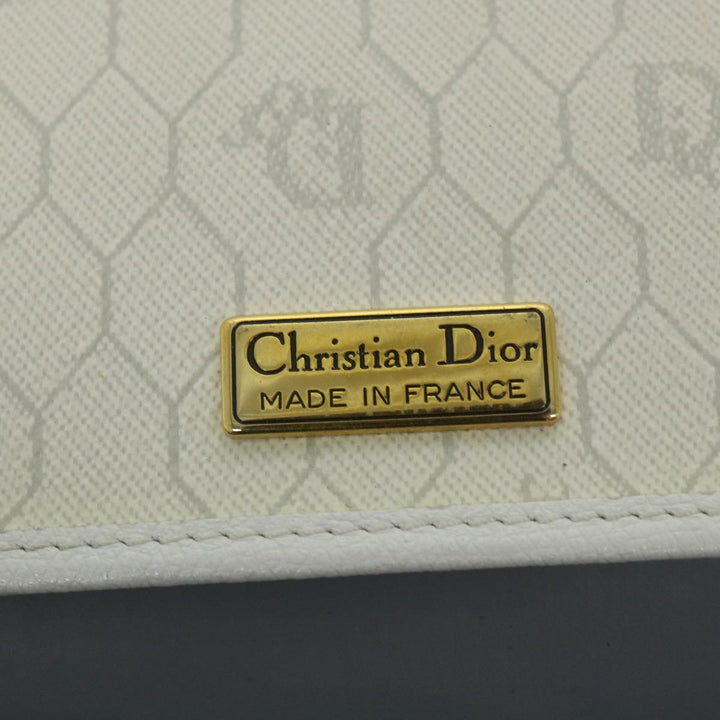 CHRISTIAN Top quality Dior Honeycomb Canvas Shoulder Bag Leather White Auth bs9992