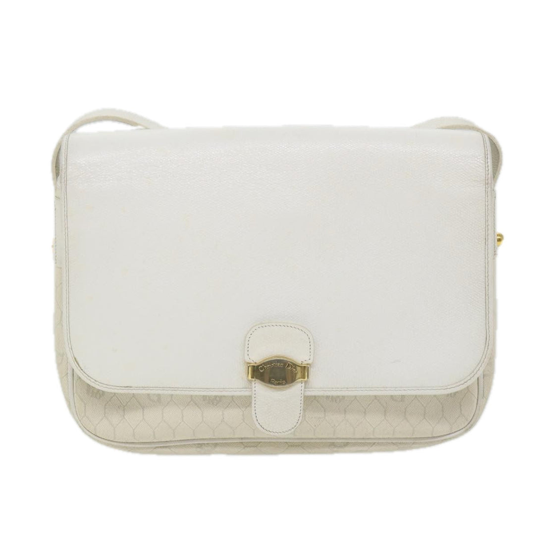 CHRISTIAN Top quality Dior Honeycomb Canvas Shoulder Bag Leather White Auth bs9992