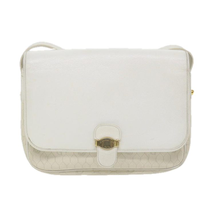 CHRISTIAN Top quality Dior Honeycomb Canvas Shoulder Bag Leather White Auth bs9992