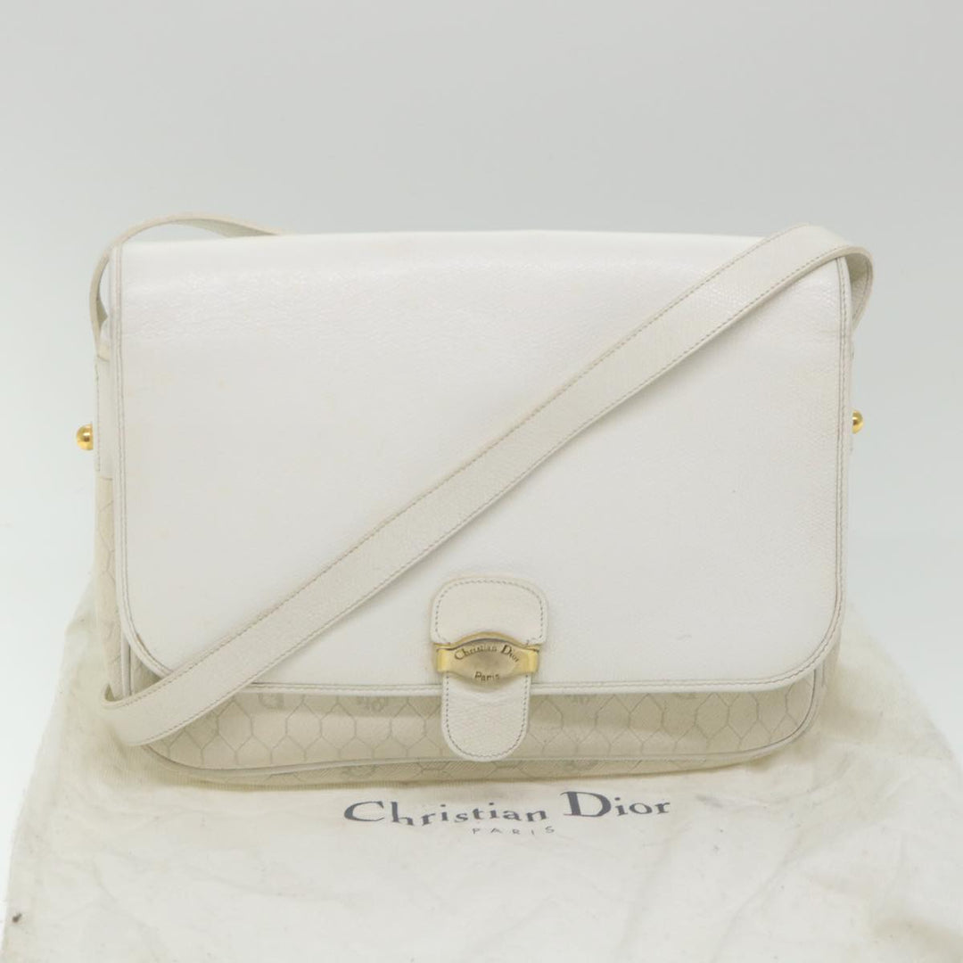 CHRISTIAN Top quality Dior Honeycomb Canvas Shoulder Bag Leather White Auth bs9992