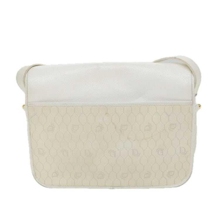 CHRISTIAN Top quality Dior Honeycomb Canvas Shoulder Bag Leather White Auth bs9992
