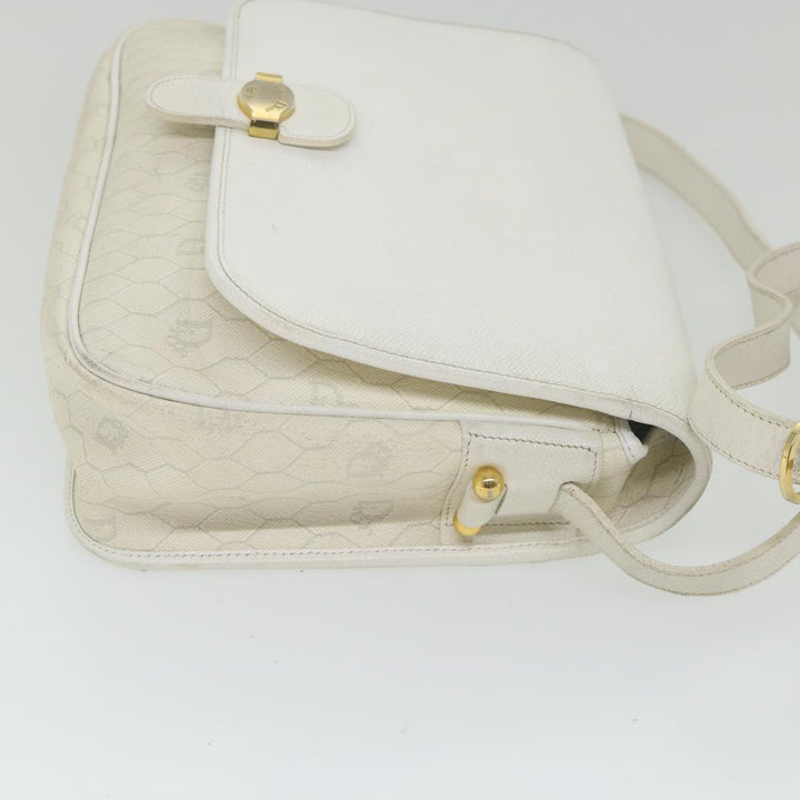 CHRISTIAN Top quality Dior Honeycomb Canvas Shoulder Bag Leather White Auth bs9992