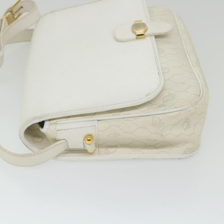 CHRISTIAN Top quality Dior Honeycomb Canvas Shoulder Bag Leather White Auth bs9992