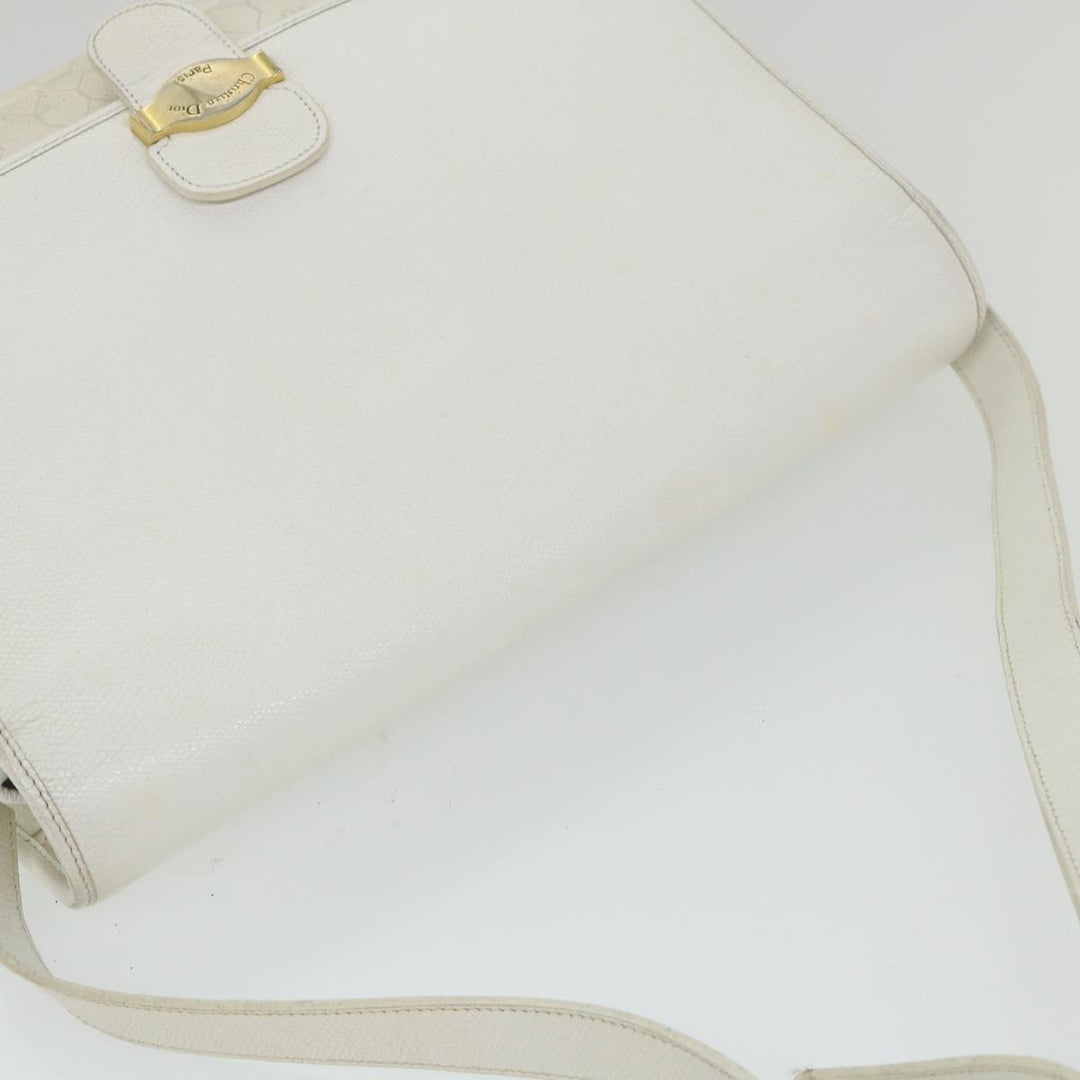 CHRISTIAN Top quality Dior Honeycomb Canvas Shoulder Bag Leather White Auth bs9992