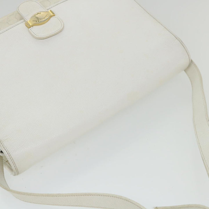 CHRISTIAN Top quality Dior Honeycomb Canvas Shoulder Bag Leather White Auth bs9992