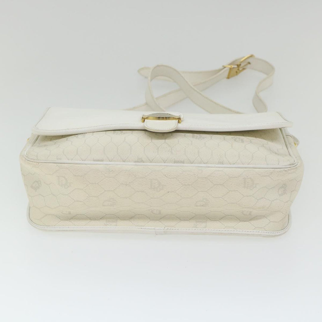 CHRISTIAN Top quality Dior Honeycomb Canvas Shoulder Bag Leather White Auth bs9992