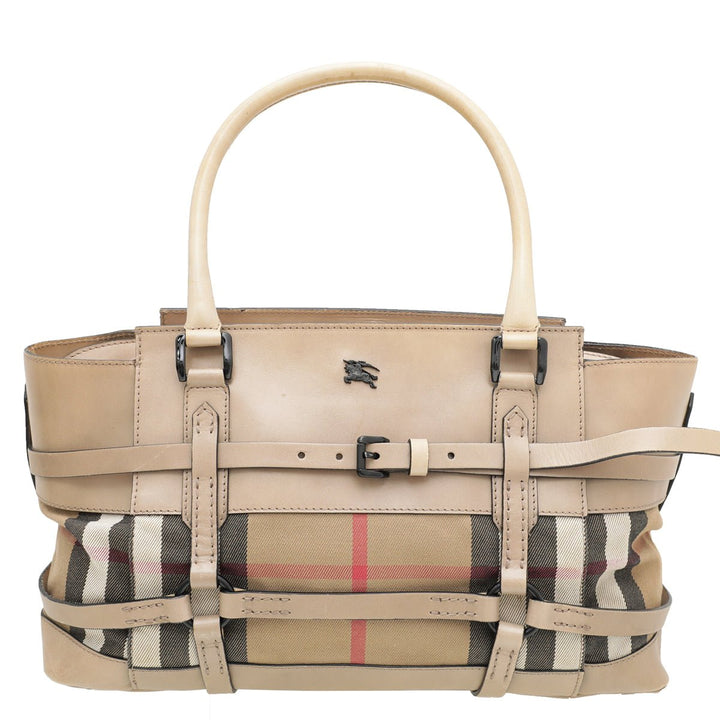 Burberry Bicolor Bridle House Check Satchel Tote Bag