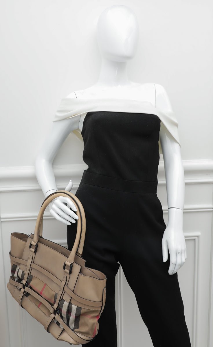 Burberry Bicolor Bridle House Check Satchel Tote Bag