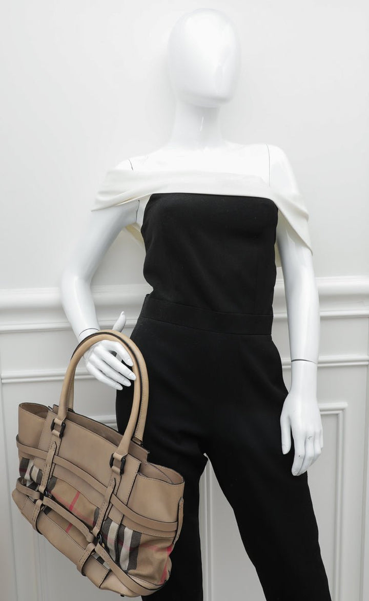 Burberry Bicolor Bridle House Check Satchel Tote Bag