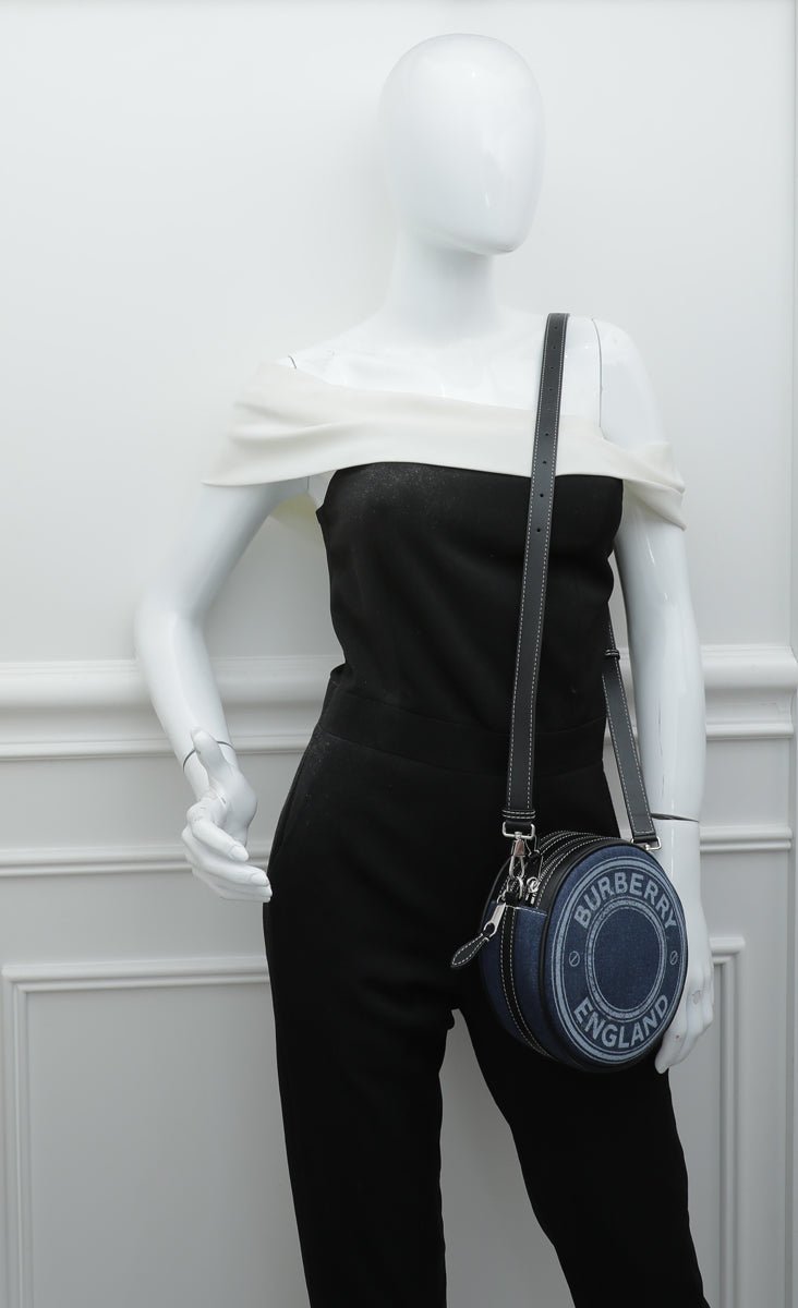 Burberry Bicolor Denim Graphic Logo Louise Round Bag