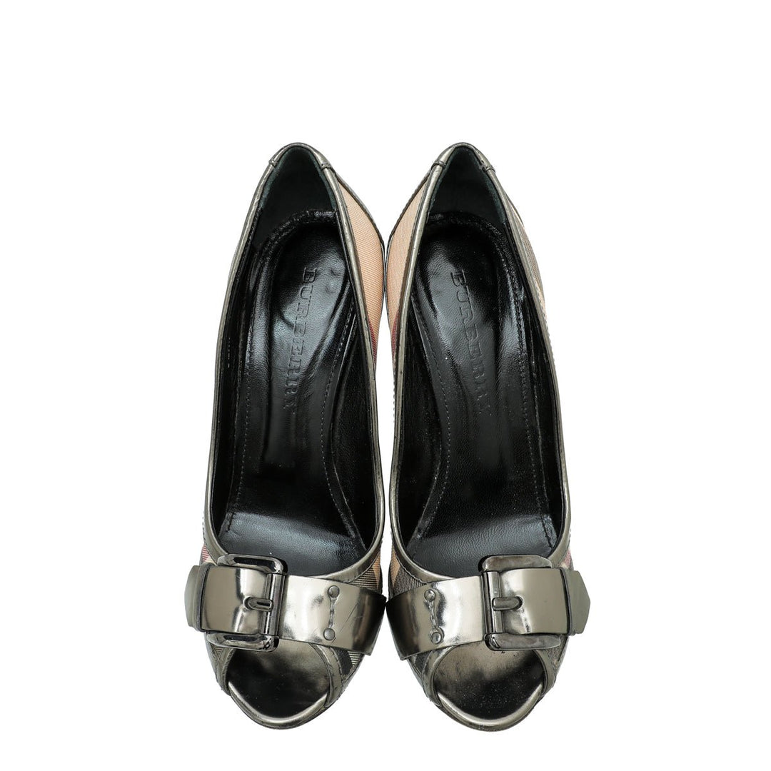 Burberry Bicolor Peep toe Nova check Pumps 38
