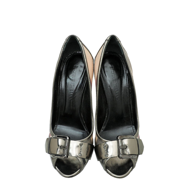 Burberry Bicolor Peep toe Nova check Pumps 38