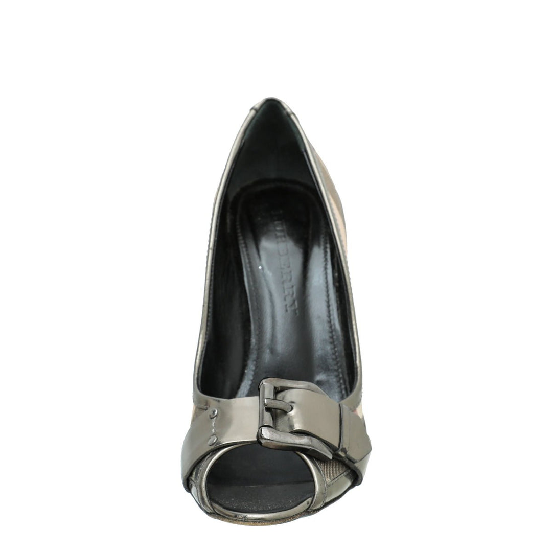 Burberry Bicolor Peep toe Nova check Pumps 38