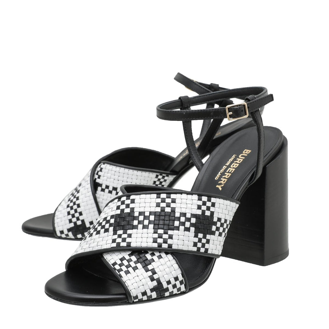 Burberry Bicolor Woven Castlebar Ankle Strap Sandals 37