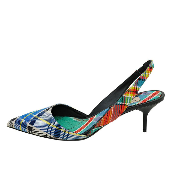 Burberry Blue Multicolor Annice Tartan Slingback Heels 40