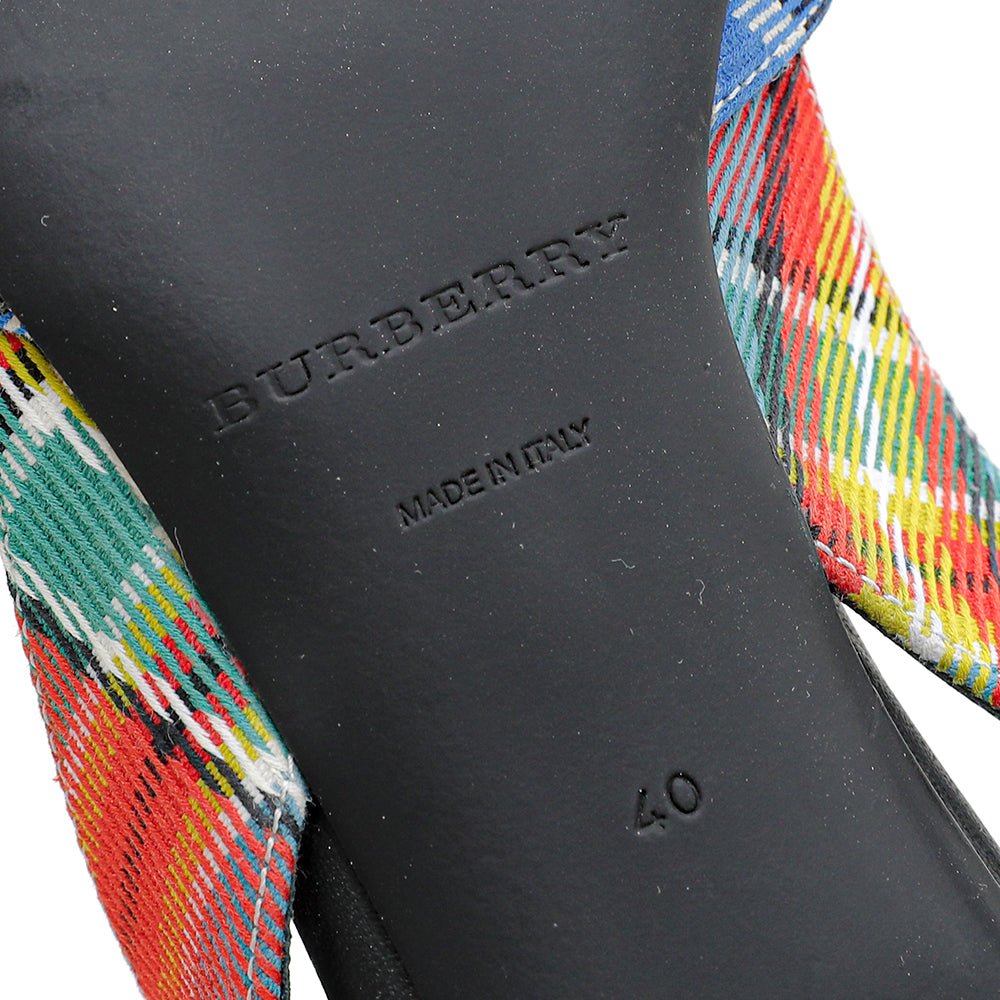 Burberry Blue Multicolor Annice Tartan Slingback Heels 40