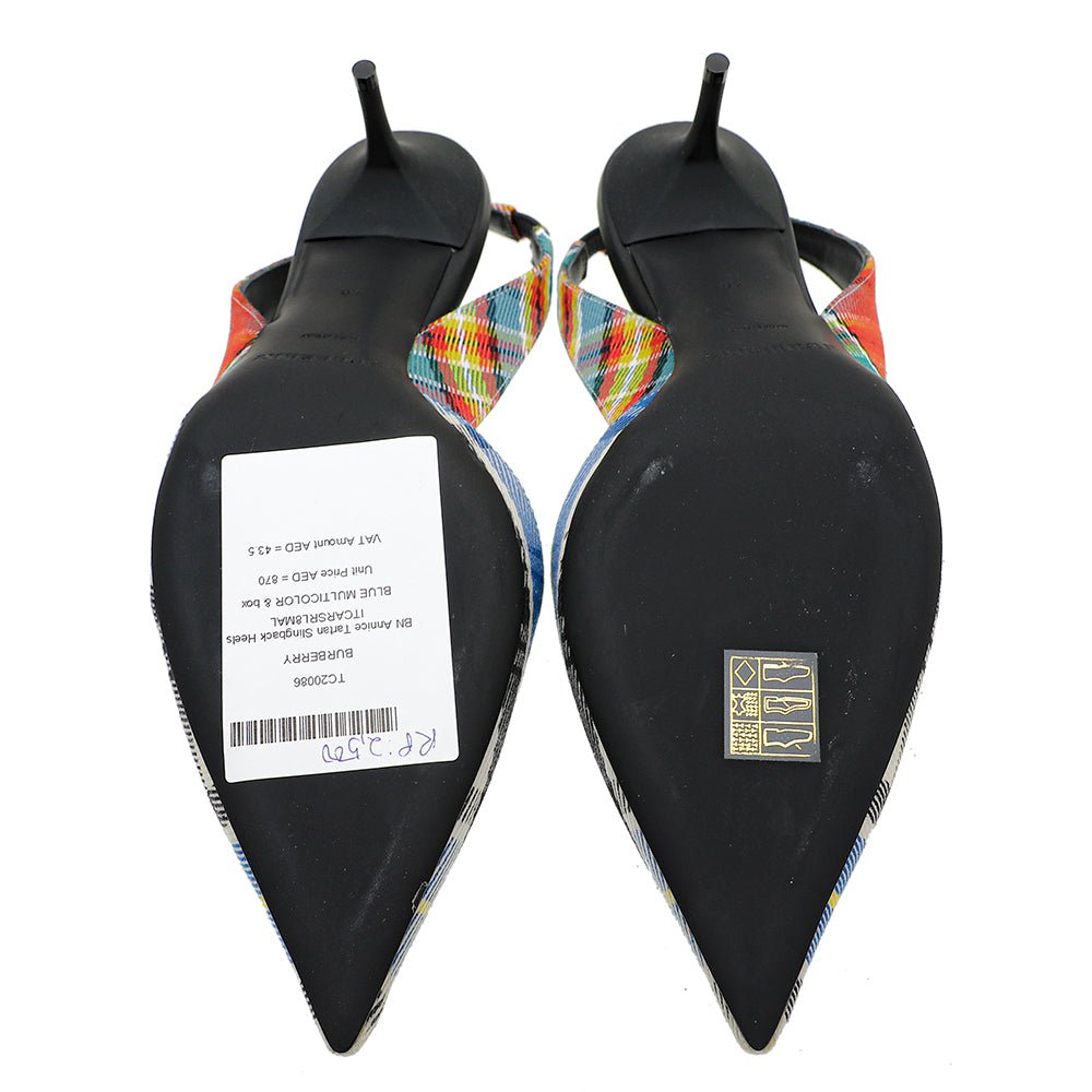 Burberry Blue Multicolor Annice Tartan Slingback Heels 40