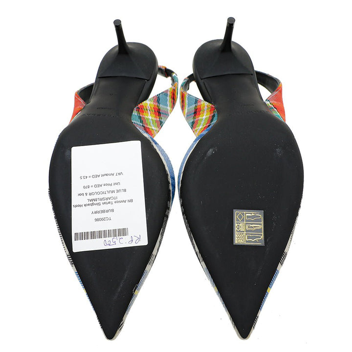 Burberry Blue Multicolor Annice Tartan Slingback Heels 40