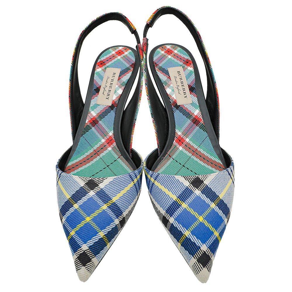 Burberry Blue Multicolor Annice Tartan Slingback Heels 40