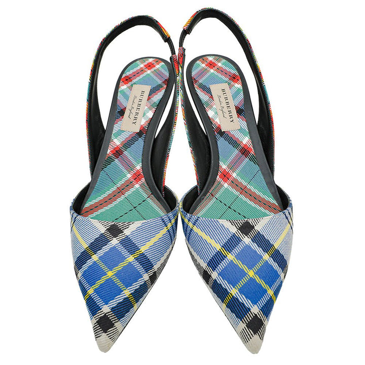 Burberry Blue Multicolor Annice Tartan Slingback Heels 40
