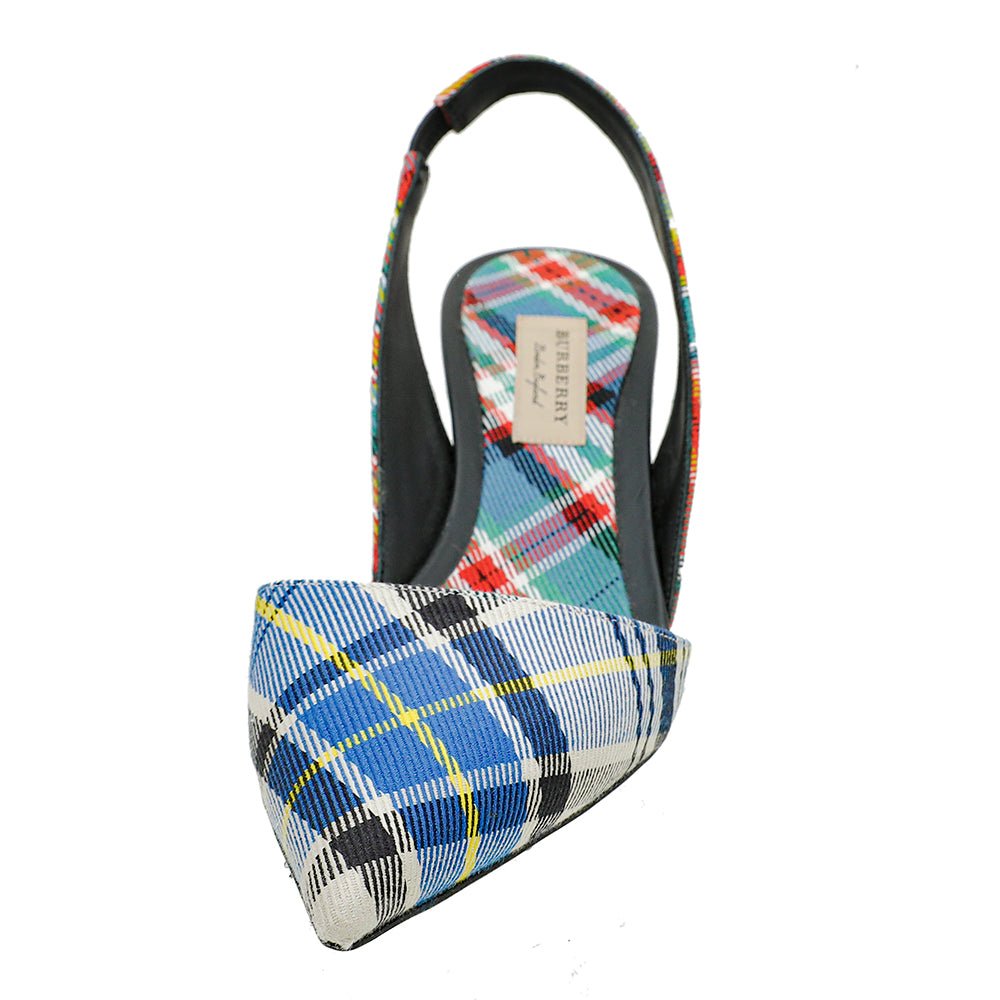 Burberry Blue Multicolor Annice Tartan Slingback Heels 40