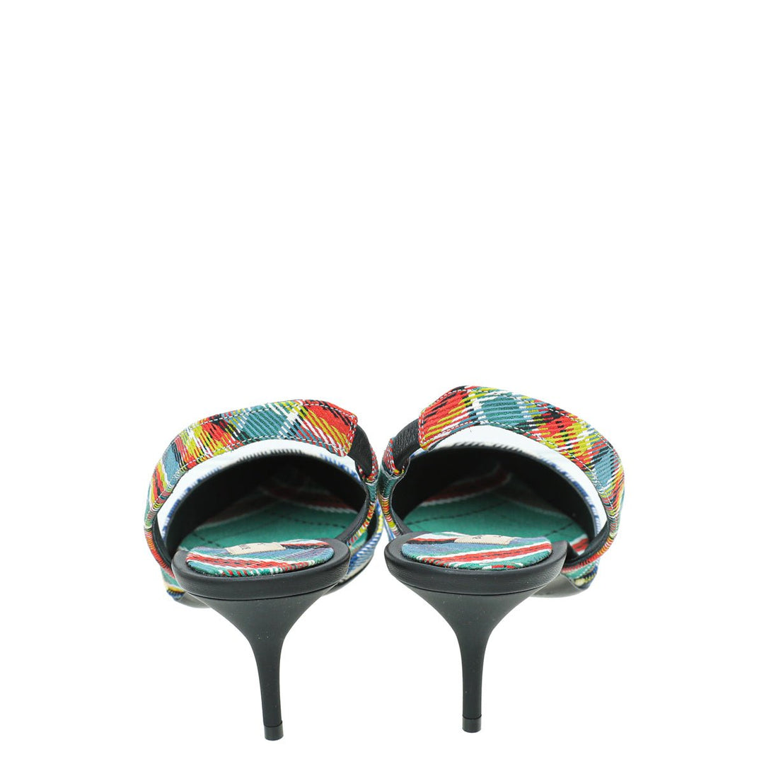 Burberry Blue Multicolor Annice Tartan Slingback Pumps 40