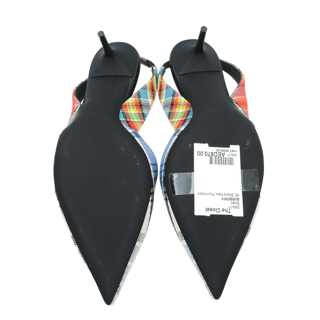 Burberry Blue Multicolor Annice Tartan Slingback Pumps 40