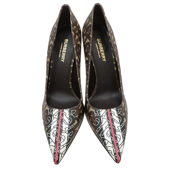Burberry Bridle Brown TB Monogram Elodie Pumps 36.5