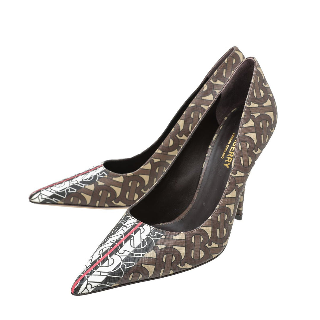 Burberry Bridle Brown TB Monogram Elodie Pumps 36.5