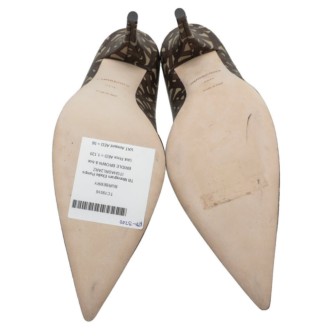 Burberry Bridle Brown TB Monogram Elodie Pumps 36.5