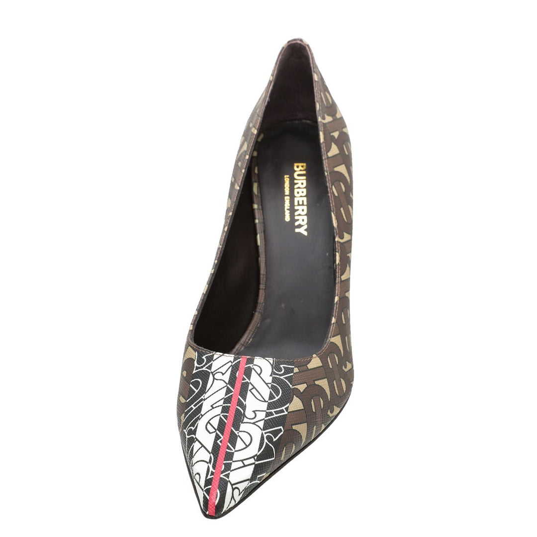Burberry Bridle Brown TB Monogram Elodie Pumps 36.5