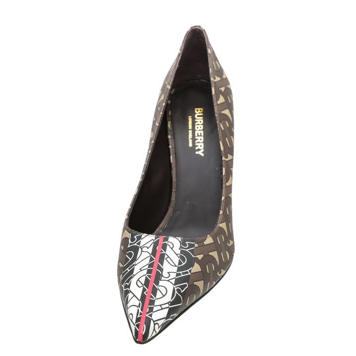 Burberry Bridle Brown TB Monogram Elodie Pumps 36.5
