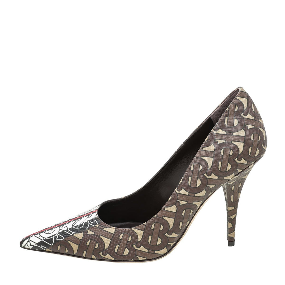 Burberry Bridle Brown TB Monogram Elodie Pumps 36.5
